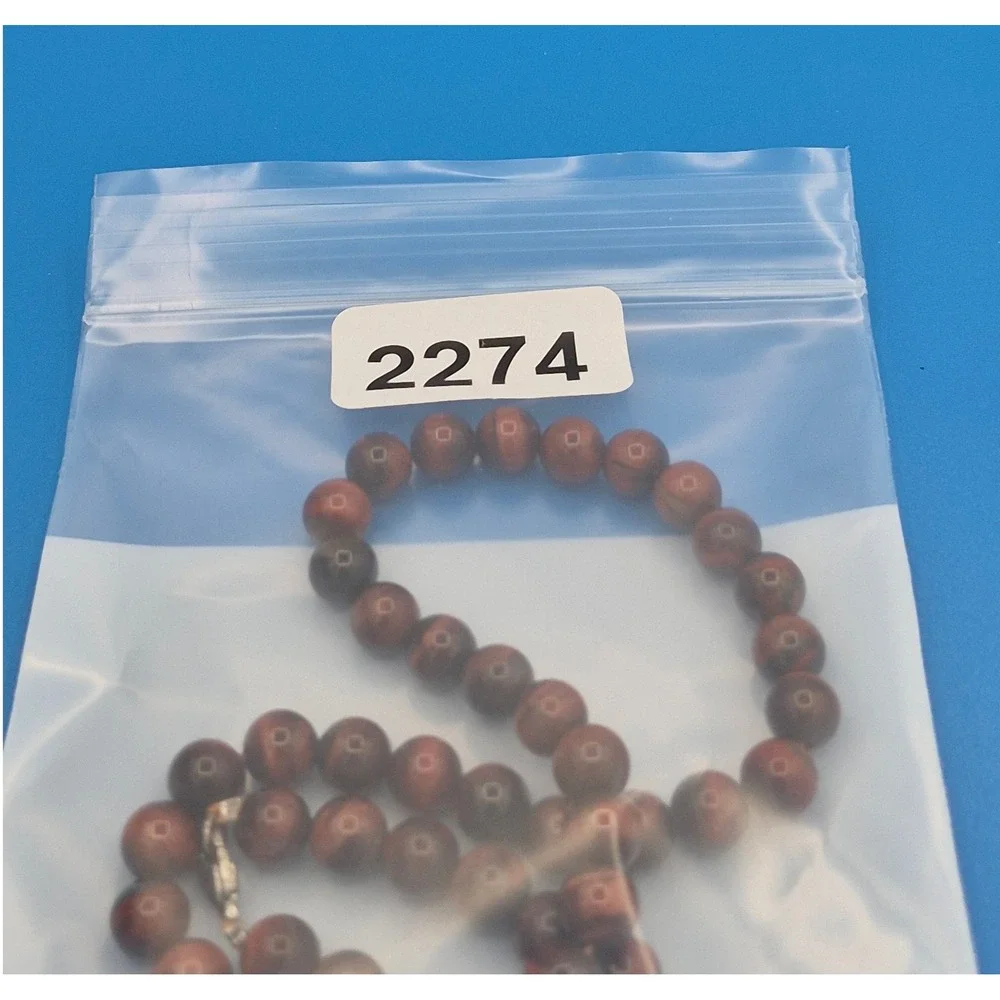 Vintage Red Tiger Eye Bead Necklace Red Natural Stone Strand Lobster Clasp
